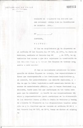 Proyecto de reglamento del Decreto Ley que establece normas para la tramitación de Decretos Leyes