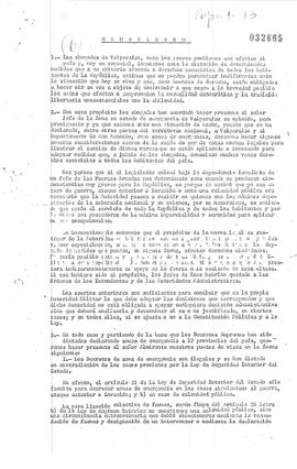 [Comunica descontento sobre dictación de medidas y situación del país]
