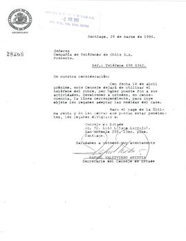 [Informa sobre la devolución de un teléfono por cese del uso de la Compañía de Teléfonos de Chile...