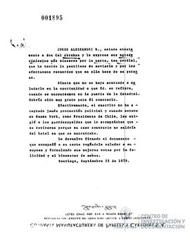Carta de Jorge Alessandri a Cal Abraham