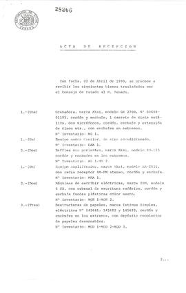 [Recepción de bienes muebles de propiedad hacia el Senado]
