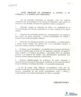 Mensaje de ChileFuturo [desconocido] a los chilenos por las votaciones parlamentarias de 1997