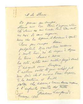 Copia manuscrita de poema “A se stesso” de Giacomo Leopardi