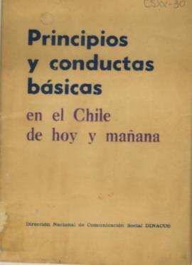 Compendio mecanografiado titulado Principios y conductas básicas en el Chile de hoy y mañana, a c...
