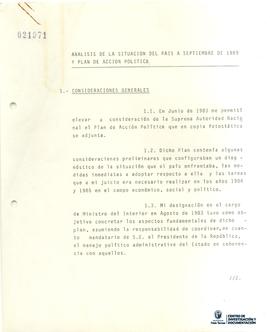 Analisis de la situación del país a septiembre de 1989 y plan de acción política