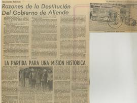 Recorte de prensa de El Mercurio con artículo "Documentos históricos: razones de la destituc...