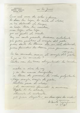 Copias de poema "Mi tío Juan” manuscrito y firmado a nombre de Sor Úrsula Tapia Guerrero