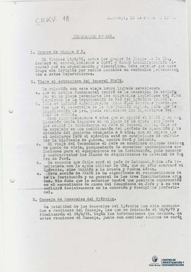 Fotocopia de memorándum Nº 243 sobre grupos de choque de la U.P., viaje al extranjero del general...