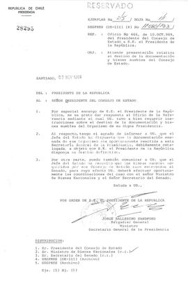 Atiende presentación relativa al destino de la documentación y bienes muebles del Consejo de Estado