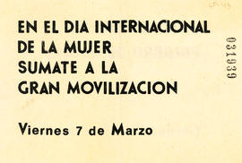 Panfleto con convocatoria a marcha por el día internacional de la mujer