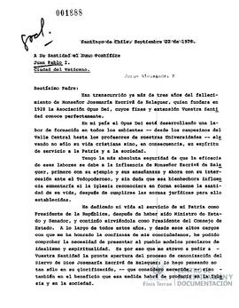 Carta de Jorge Alessandri al Sumo Pontífice Juan Pablo I