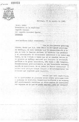 Carta de Juan Francisco Fresno Larraín a Augusto Pinochet Ugarte