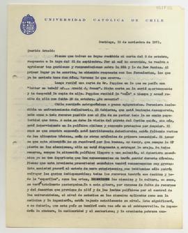 Carta mecanografiada de Gonzalo Izquierdo a Arnold J. Bauer con motivo de entregar un análisis de...