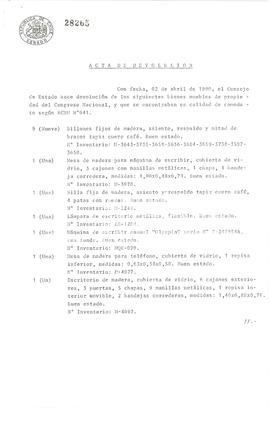 [Devolución de bienes muebles de propiedad del Congreso Nacional]