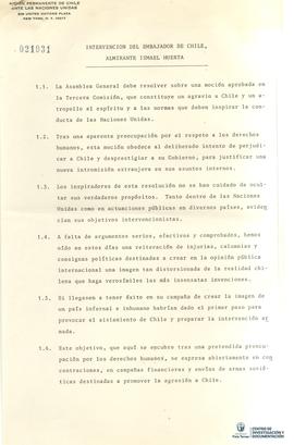 Transcripción de la Intervención del Embajador de Chile en las Naciones Unidas Almirante Ismael H...