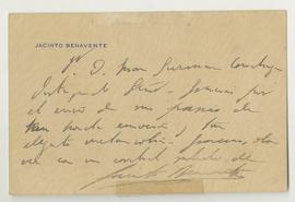 Carta manuscrita firmada de Jacinto Benavente a Juan Guzmán Cruchaga con motivo de agradecimiento...