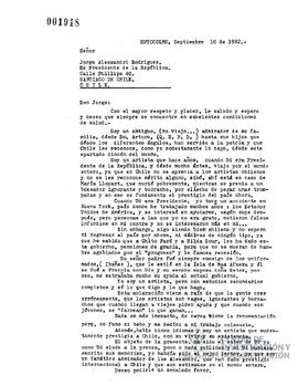 Carta firmada de Luicio Cristiani a Jorge Alessandri Rodriguez en la que le pide un ejemplar del ...
