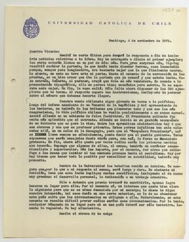 Carta mecanografiada de Gonzalo Izquierdo a Vicente Urbistondo con motivo de entregar un análisis...