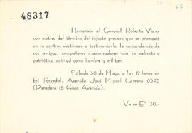 Tarjeta de invitación con motivo de homenaje al General Roberto Viaux de su responso
