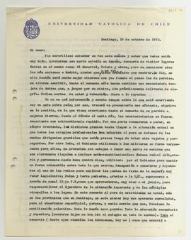 Carta mecanografiada de Gonzalo Izquierdo a su cónyuge con motivo de entregar noticias relativas ...