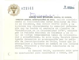 Tarjeta firmada de Ernesto Baeza a Sergio Onofre Jarpa