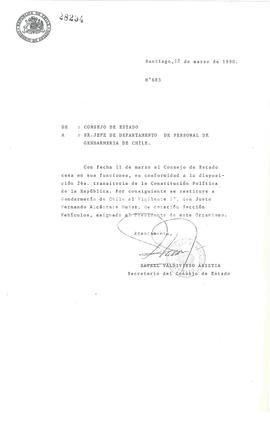 [Informa restitución en Gendarmería de Chile al Vigilante 2° Justo Alcántara Muñoz]