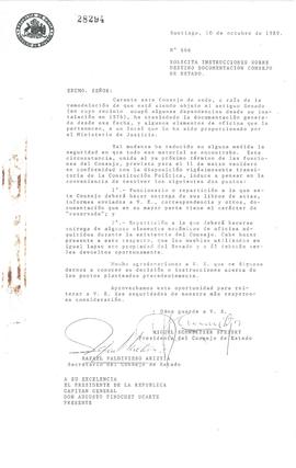 Solicita instrucciones sobre destino de la documentación del Consejo de Estado