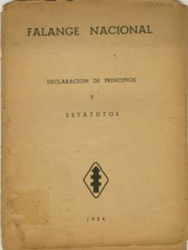 Documento mecanografiado perteneciente a la Falange Nacional: Declaración de principios y estatutos