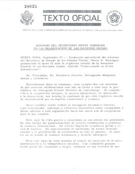 Discurso del secretario Henry Kissinger ante la Organización de las Naciones Unidas