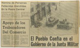 Recorte de revista de artículo en El Mercurio, titulado "El pueblo confía en el gobierno de ...