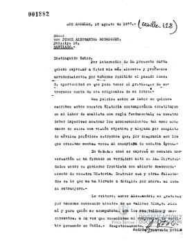 Carta de Andrés Benavente Urbina a  Jorge Alessandri