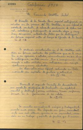 Informe de calificación manuscrito sobre Fernando Matthei