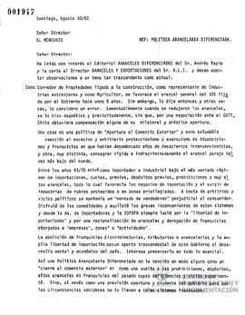 Carta firmada de Patricio Huneeus Salas al director de El Mercurio.