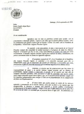 Carta firmada de Julio Canessa Robert a Sergio Onofre Jarpa con una transcripción de una discusió...
