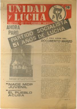 Unidad y lucha, agosto de 1984, núm., 74