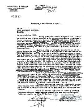 Carta firmada de Leandro Gatica Cáceres y Sergio Muñoz Fabrega a Jorge Alessandri Rodríguez en la...