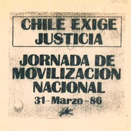 Panfleto con convocatoria a marcha nacional contra la dictadura de Augusto Pinochet