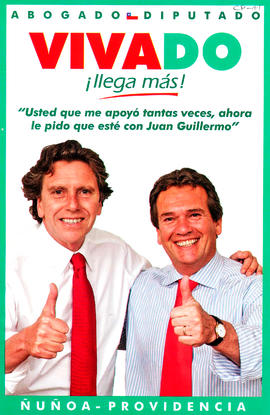 Folleto de propaganda política de Juan Guillermo Vivado como diputado por Ñuñoa y Providencia