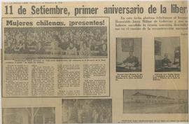 Recorte de prensa conmemorativo en torno al golpe en La prensa libre, titulado "11 de septie...