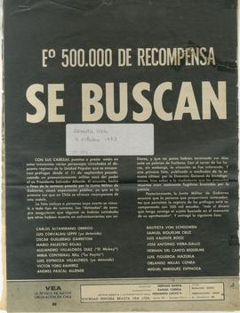 Páginas de Vea de artículo "E° 500.000 de recompensa. Se buscan", con motivo de prófugo...