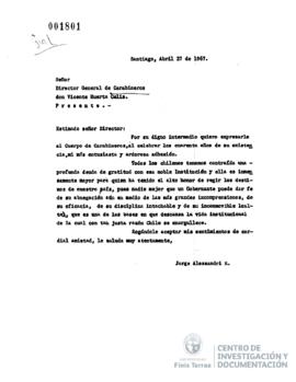 Carta de Jorge Alessandri a Vicente Huerta Celis