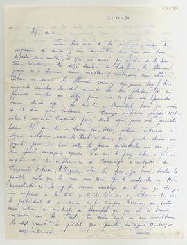 Carta manuscrita y signada por Gonzalo Izquierdo a su cónyuge con motivo de entregar noticias rel...