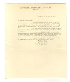 Carta firmada de Tomás Gabriel Chazal a Juan Guzmán Cruchaga con motivo de felicitación por su ca...