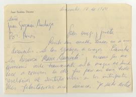 Carta manuscrita firmada de Juan Bautista Devoto a Juan Guzmán Cruchaga con motivo de agradecimie...
