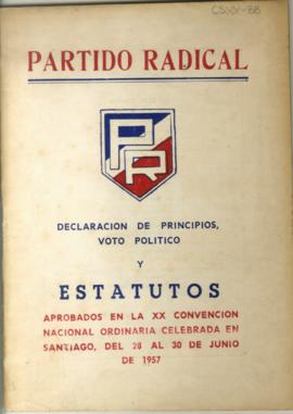 Folleto titulado Declaración de principios, voto político y estatutos del Partido Radical, aproba...
