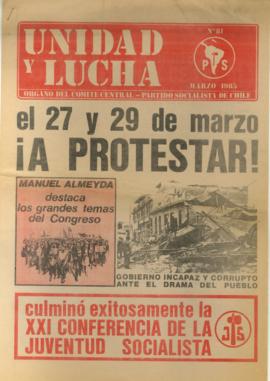 Unidad y lucha, marzo de 1985, núm., 81