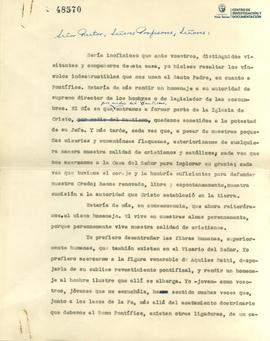 Borrador firmado por Francisco Bulnes Sanfuentes de discurso celebrado en homenaje al Papa Pío XI...
