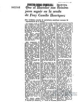 Fotocopia de recorte de prensa Discurso en homenaje a Fray Camilo Henriquez