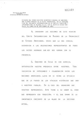 Discurso del Señor Ministro Secretario General de Gobierno, don Alfonso Márquez de la Plata Yrarr...