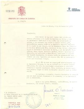 Carta firmada de Daniel Tusiani a Sergio Onofre Jarpa con documentación adjunta.